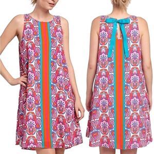 HATLEY Ornate Paisley Trapeze Womens dress, medium. Shift pink orange sleeveless